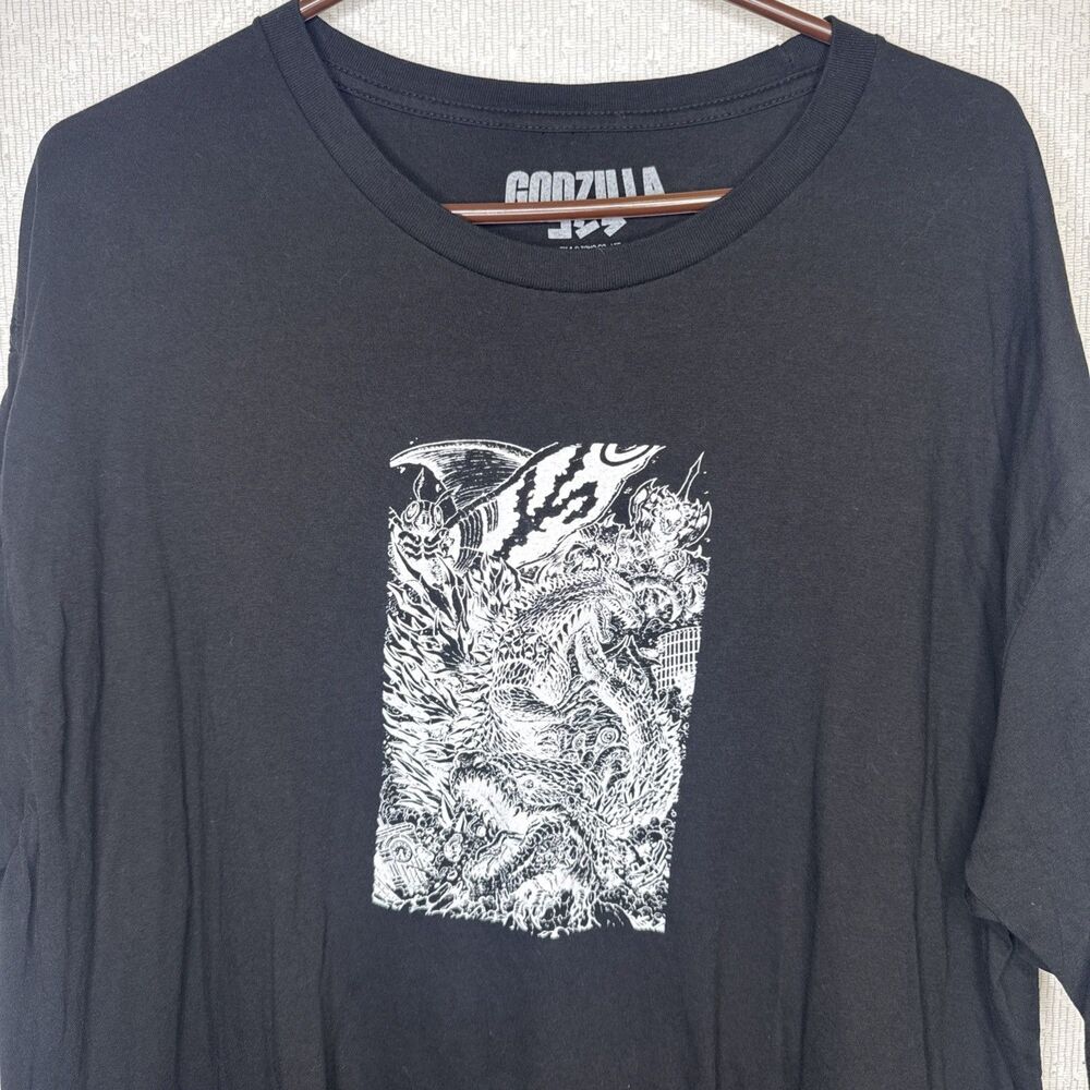 Godzilla Mens 2XL Black Graphic T Shirt Short Sleeve Toho Monster Footprint